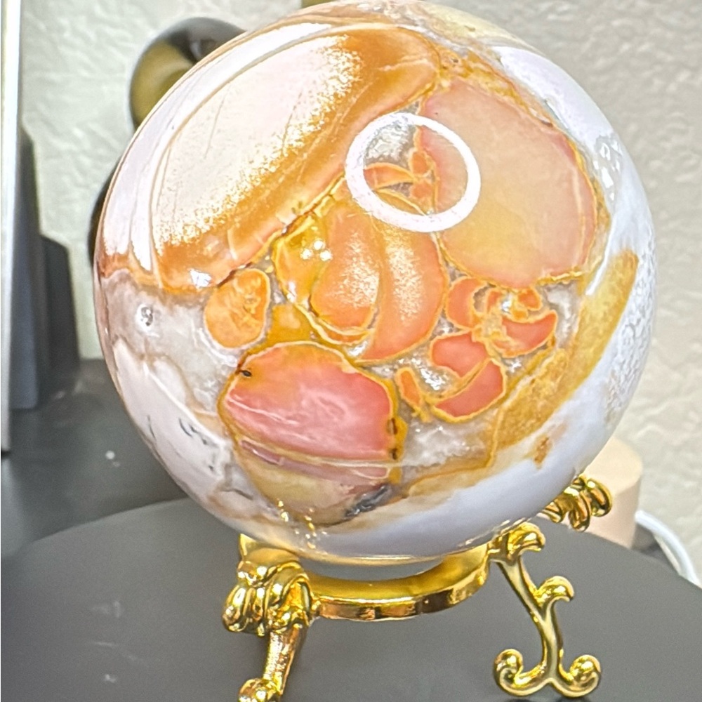 Indonesian Cobra Jasper sphere on Gold Stand
